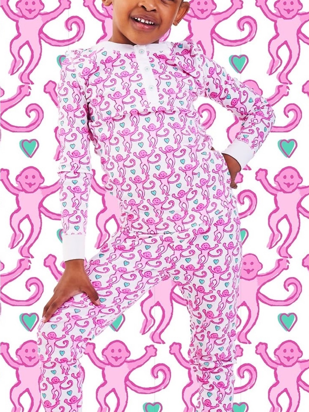 Roller Rabbit Bubblegum Monkey Kids Pajama Set